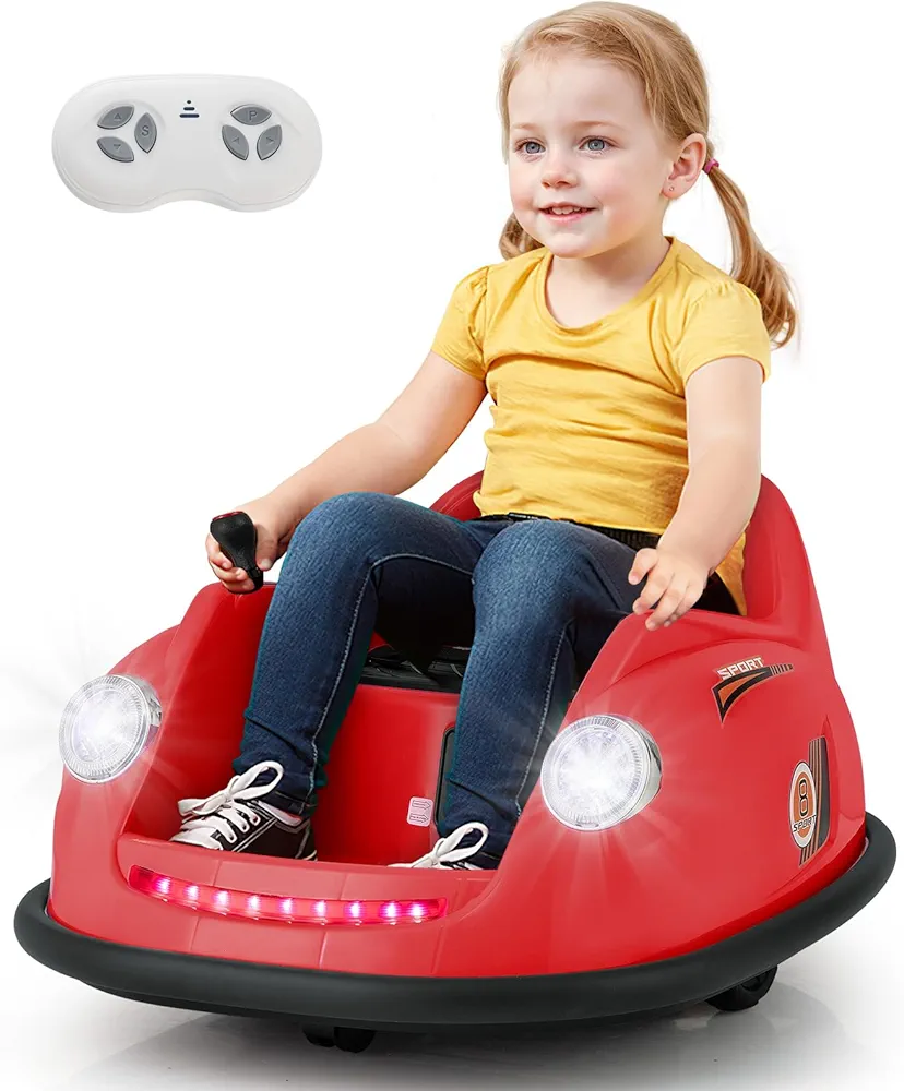 Costzon Bumper Car for Toddler, 12V Electric Kids Ride on Bumper Car with Remote Control, 360 Degree Spin, LED Lights, Music, Battery Powered Baby Bumping Toy Gift for Toddlers 2-5 Years Old (Red)