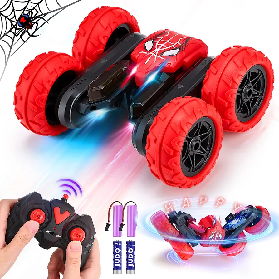 Spider Remote Control Car,Double Sided Fast Stunt Car,4WD Off-Road RC Cars with 360° Flips,All Terrain Tires,LEDS,2.4Ghz Indoor/Outdoor Rechargeable Toy Car Gifts for Boys Age 4-7 8-12 Birthday