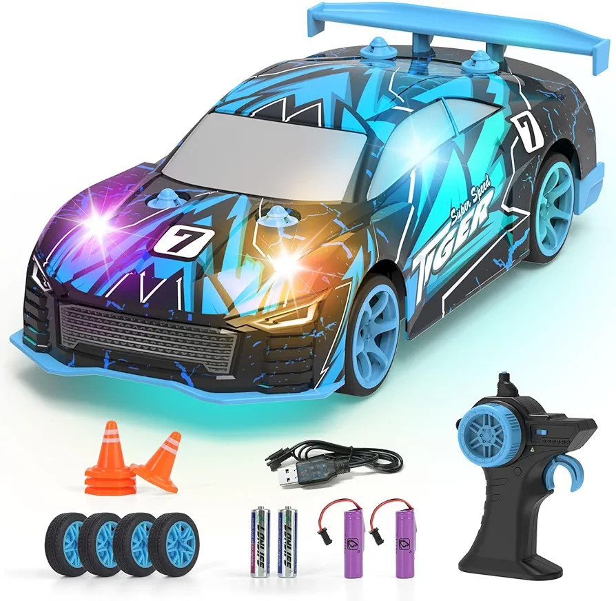 FLYNOVA RC Drift Car Toy,14 KM/H High-Speed Model Vehicle with Body Lights,Drifting and Racing,Remote Control Car Toys Gifts for Kids Boys Girls