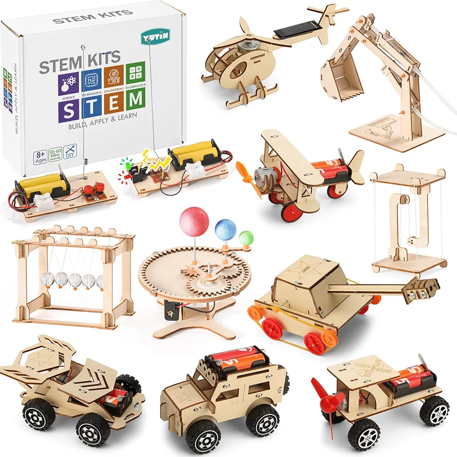 10 in 1 STEM Kit for Kids Ages 8-12, Science Experiments Projects to Build, Wooden Car Model Kit for Boys Ages 6-8, 3D Wood Puzzles for Age 6 7 8 9 10 11 12