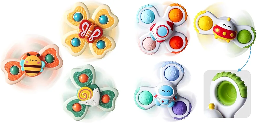 ALASOU 6 PCS Suction Cup Spinner Toys(3 Bee+3 Space) for Infant and Toddlers