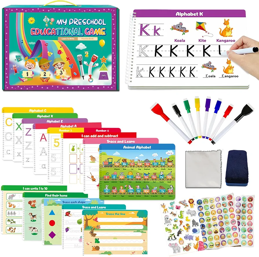 Handwriting Practice Book for Kids - Preschool Busy Book Toddlers Learning Toys, Resuable Tracing, Learn to Write Numbers, Letters, Preschool Learning Activities Autism Sensory Educational Toys