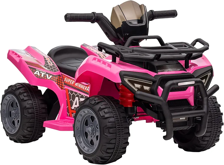 Aosom Kids ATV Four Wheeler Ride on Car, Motorized Quad, 6V Battery Powered Electric Quad with Songs for 18-36 Months, Pink