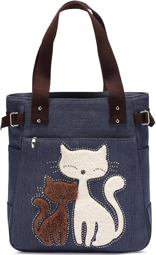 KAUKKO Women Canvas Tote Bag Big Cat Handbag