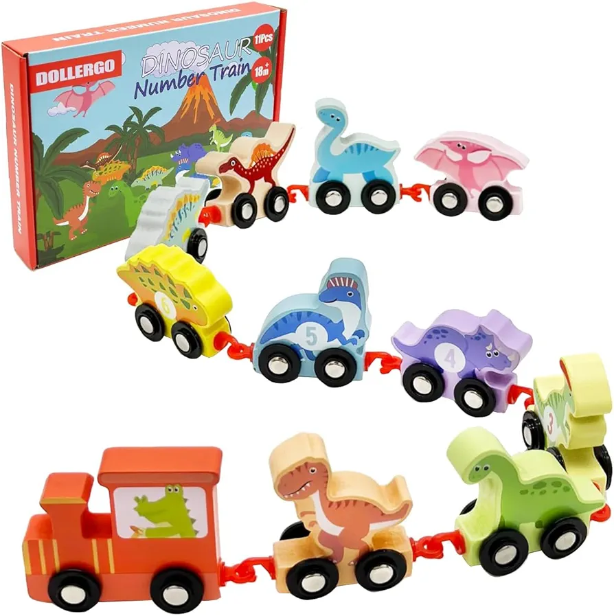 Dinosaur Toys for Kids 2-4 Gifts, Wooden Educational Dinosaur Train Set for Toddlers Age 3-5 with Playmat/Storage Bag, Montessori Educational Toys for 2+ Years Old Boys & Girls (Dinosaur Style 2)