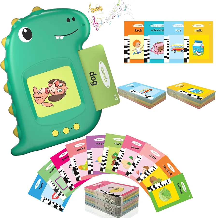 Kids Toddler Talking Flash Cards with 224 Sight Words, Interactive Toddler Learning Toys with Clear Pronunciation for 3-8 Year Olds, Speech Therapy Sensory Toys for Autistic Children (Green)