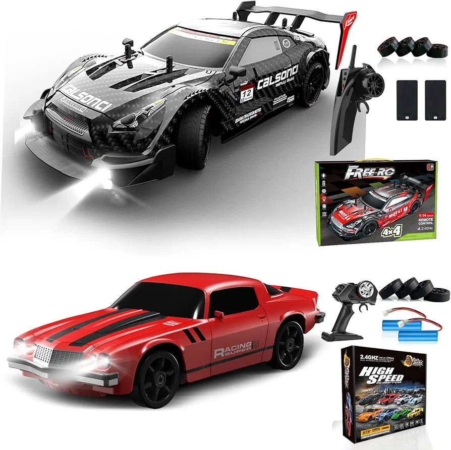 RC Drift Car 1:16 Scale 4WD RC Car 30km/h High Speed+RC Drift Car 1:24 Scale 4WD RC Car 15km/h High Speed Racing Sport Toy Car for Adults Boys Girls Kids Gift 2Pcs Rechargeable Battery