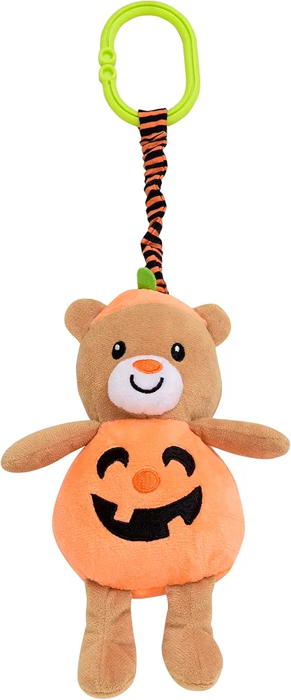 Baby Starters Magic Years Halloween Bear Chime Toy with Pull and Jiggle Vibration Feature and Travel Hook, Orange Pumpkin, 6 inch