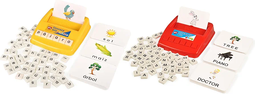 BOHS Literacy Wiz Fun Game - Lowercase Spanish Flash Cards+Uppercase English Flash Cards - Preschool Language Learning Educational Toys