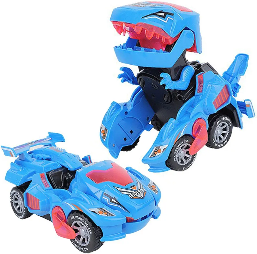 Dinosaur Transformer Car Toys for Boys, Transforming Dinosaur Car with LED Light and Music, Dino Transformer Toys for Kids, Christmas Birthday Gifts for Tolddlers