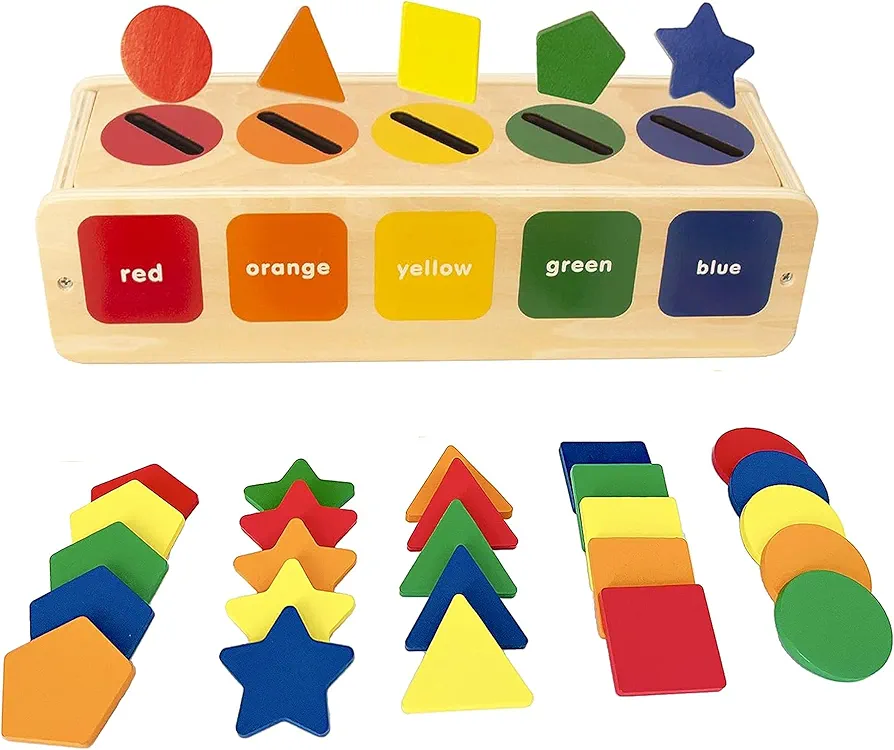 Montessori Toys Color & Shape Sorting Learning Matching Box Toddler Learning Activities，Wooden Shape sorters for Toddlers 1-3,Early Block Puzzles Gift,Toddler Educational Toys 1-3