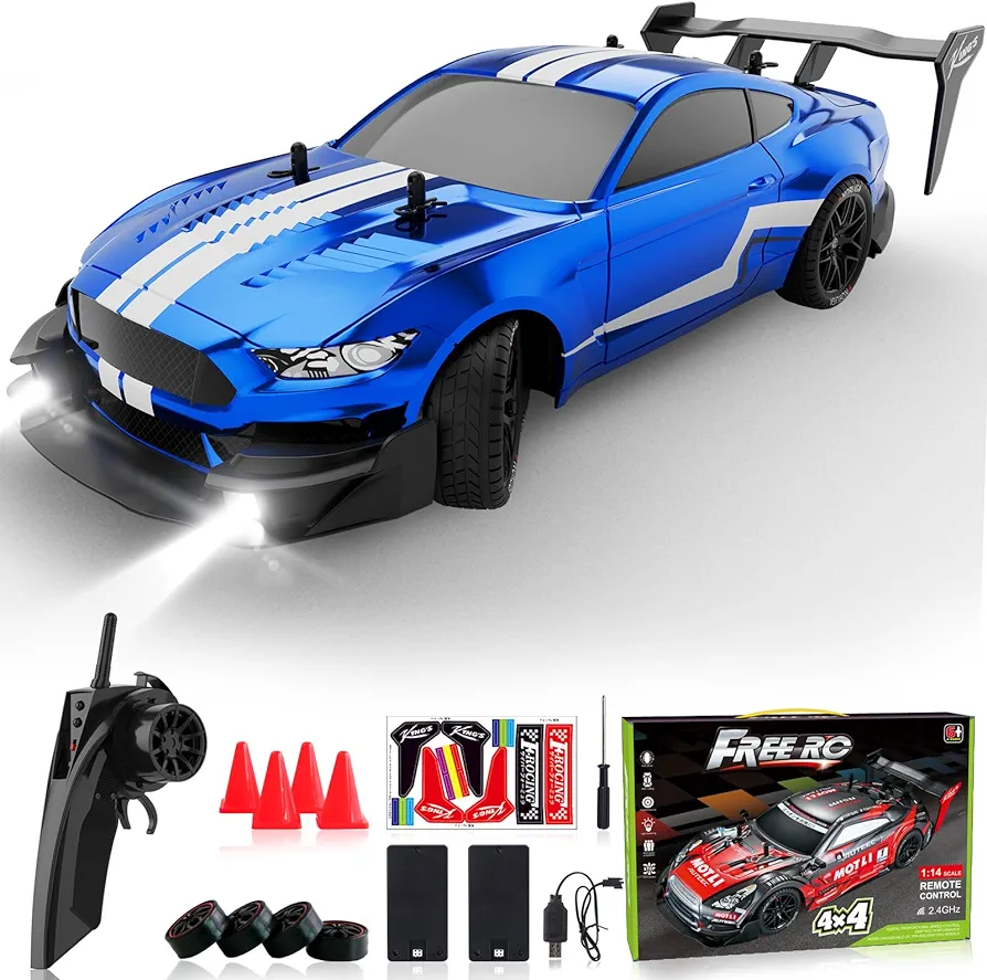 Remote Control Car RC Drift Car 1:16 Scale 4WD RC Car with LED Lights 2.4GHz 30km/h RTR High Speed Racing Sport Toy Car for Adults Boys Girls Kids Gift 2Pcs Rechargeable Battery