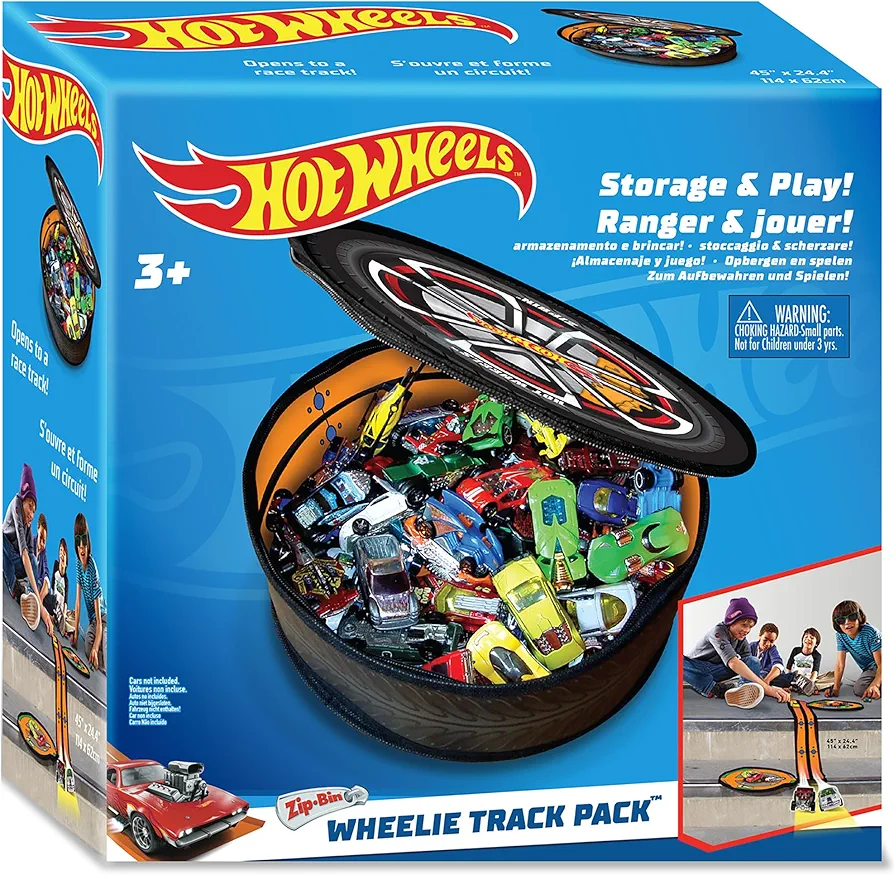 Hot Wheels Tara Toy: ZipBin Wheelie Track Pack - Unzips Into A Racetrack Mat, Holds 100 Toy Cars, Storage & Play, Circle Tire Design, Kids Ages 3+