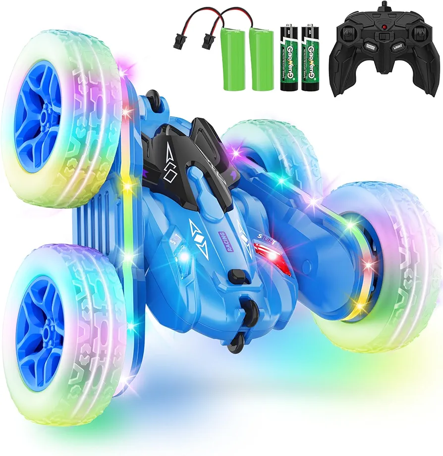 Remote Control Car for Kids, RC Stunt Cars with Strip Lights and Headlights, Hobby Racing Car Toys for Boys, Birthday Gift for Kid(Blue)