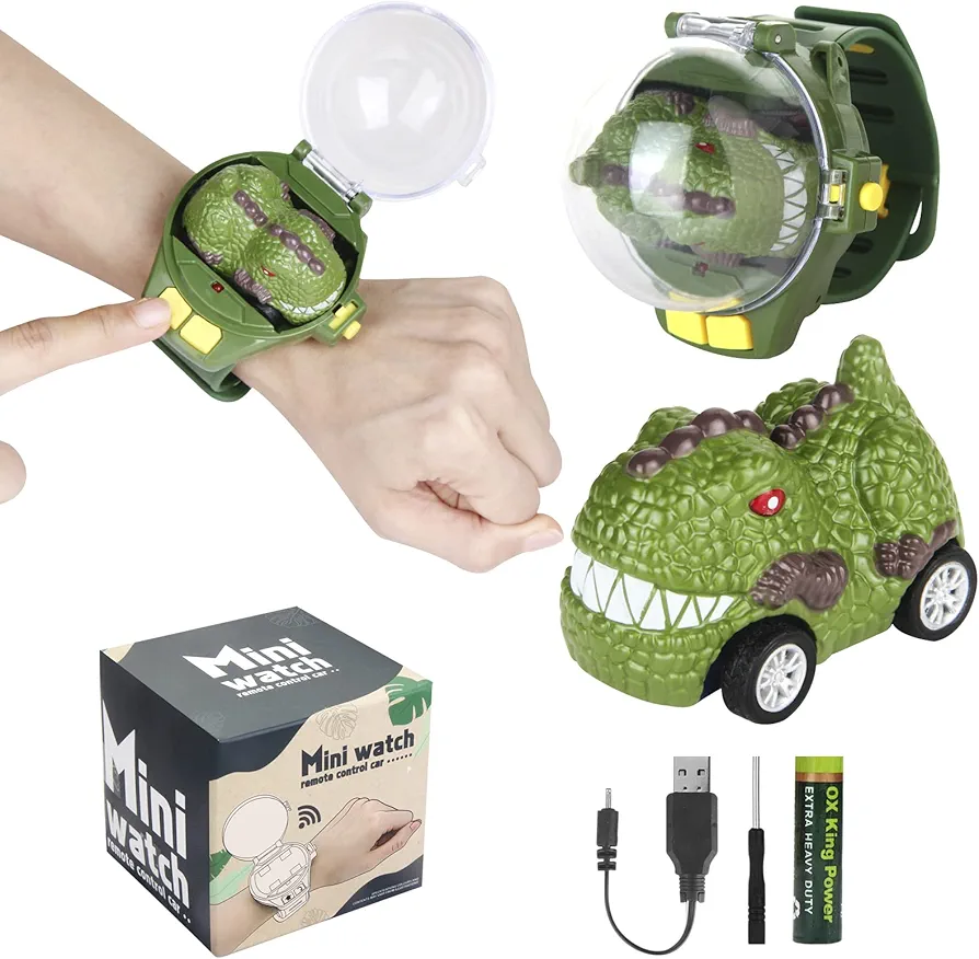 2023 Remote Control Car Watch Toys with LED Light,2.4 GHz Mini Racing Cars Wrist Toy for Kids Adults,RC Small Car Interactive Outdoor Game Christmas Easter Birthday Gifts,Dinosaur