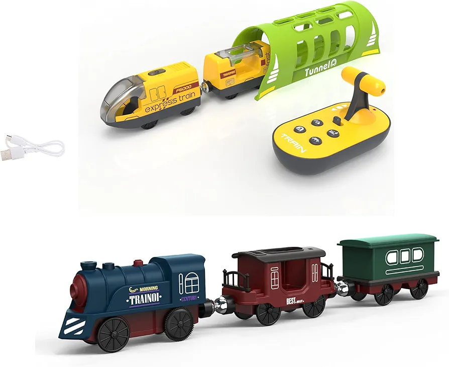 Battery Operated Locomotive Train with Tunnel for Wooden Tracks, Motorized Train Toy Compatible for Thomas, Brio, Chuggington