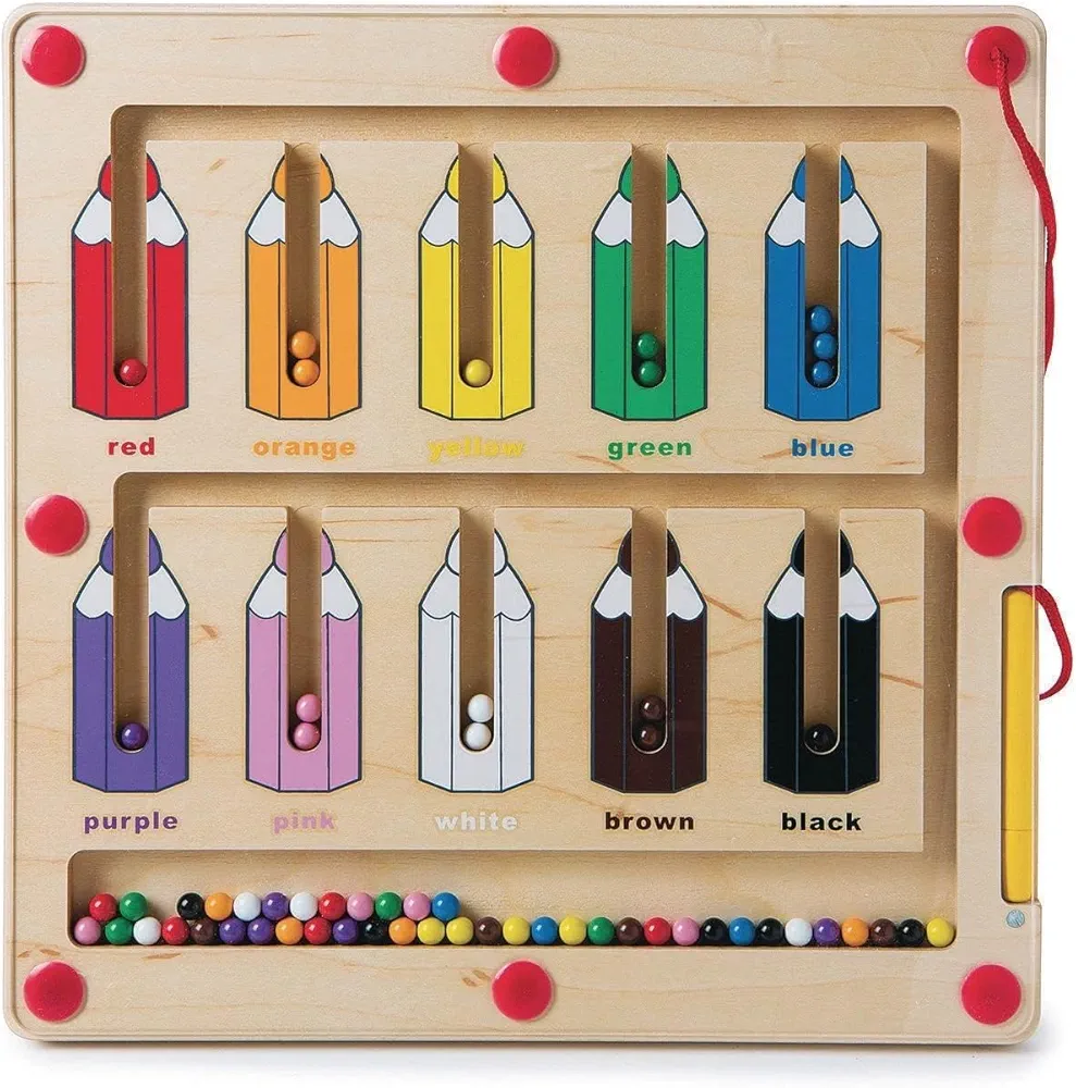 Constructive Playthings Color Matching Game with Magnetic Toys for Kids Ages 3+, Wooden Magnetic Color Sorting and Counting Montessori Educational Kids Game