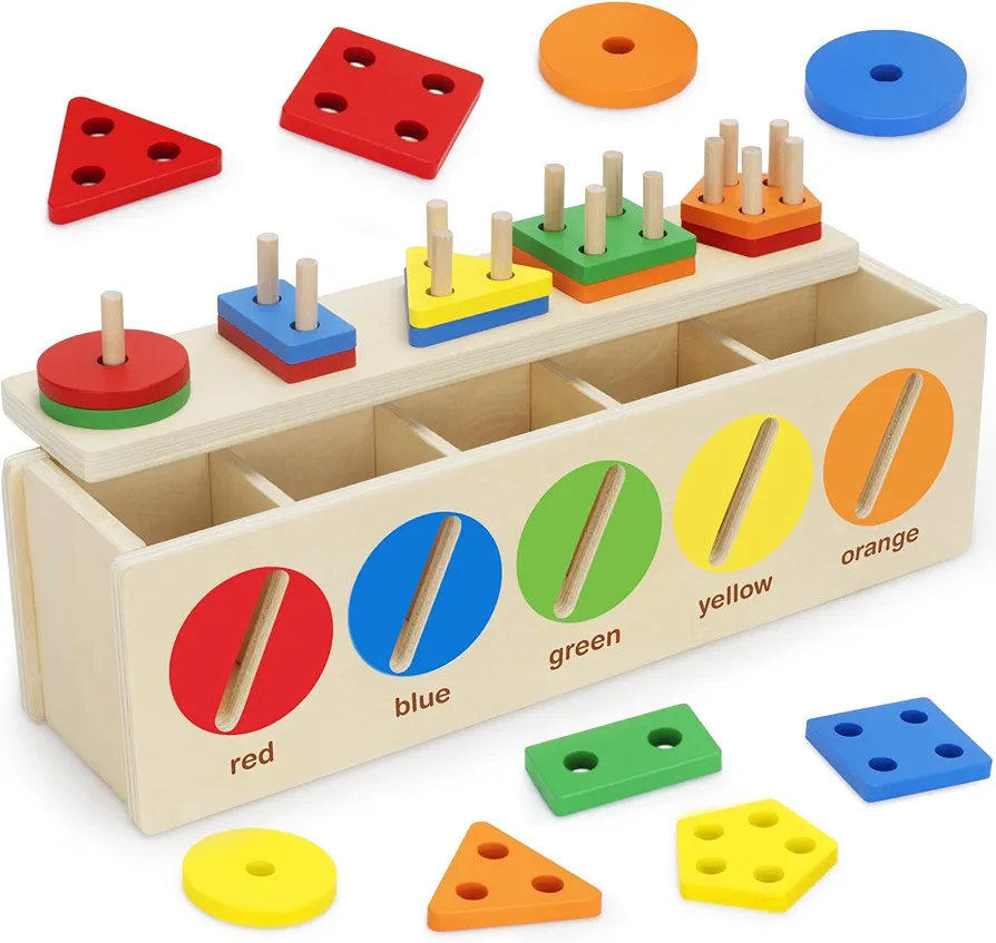 Montessori Toys for Toddler 1, 2, 3 Year Old, Wooden Color & Shape Sorting Matching Box, Early Learning Toys for 12-18 Month, Age 1-3, Ideal Christmas, Birthday Gifts for Boy & Girl