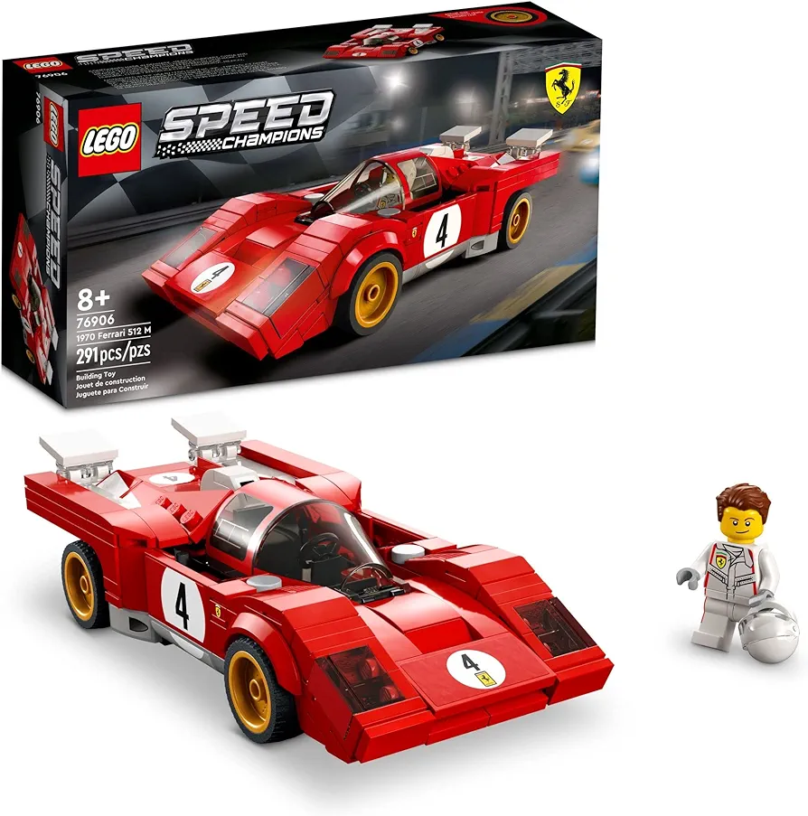 LEGO Speed Champions 1970 Ferrari 512 M Building Set, Race Car Toy Set for Educational Play, Model Building Kit with Race Car Driver Minifigure, First Day of School Gift for Kids Ages 8 and Up, 76906