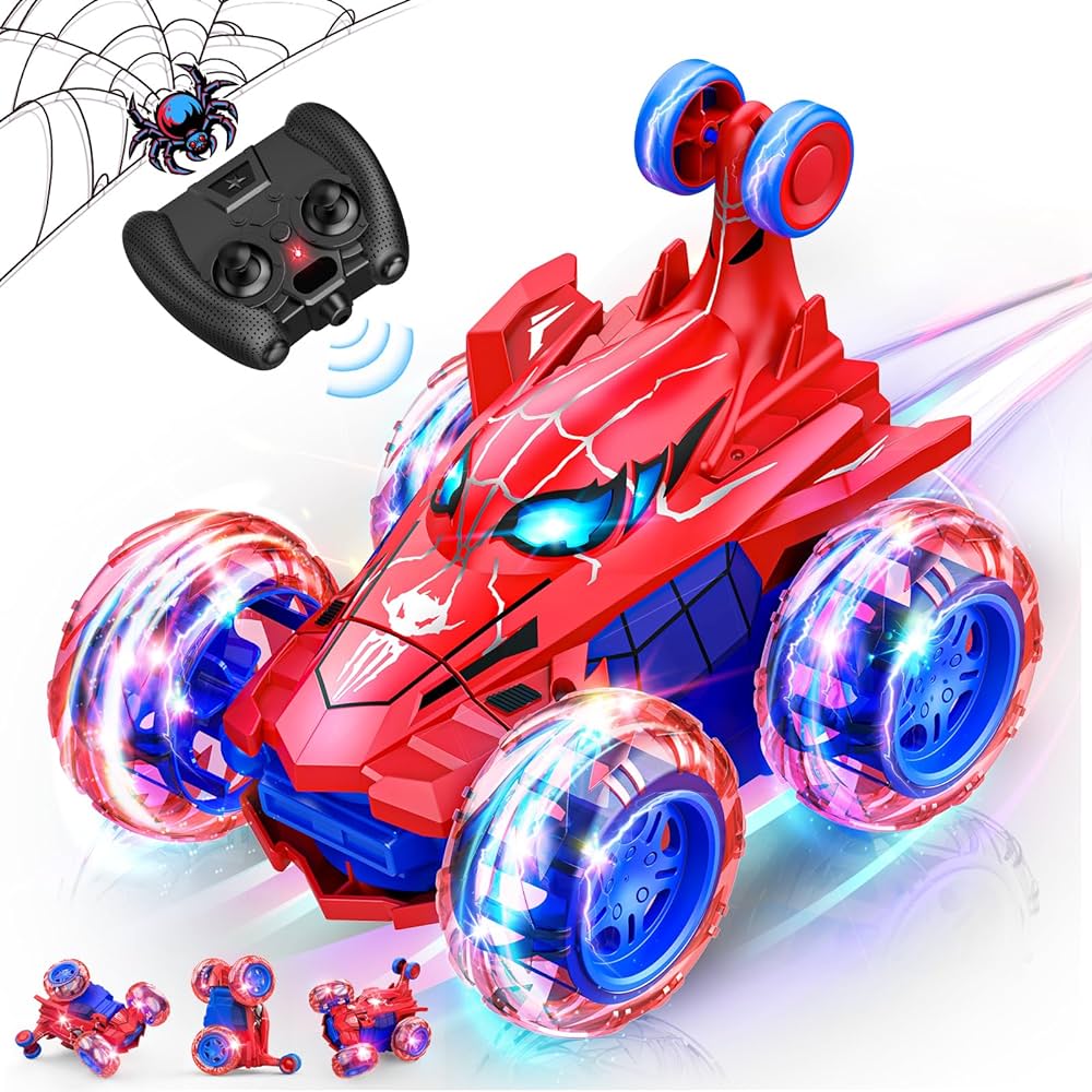 Spider Remote Control Car 360° Rotating 2.4GHz Fast RC Cars with Wheel Lights Off Road RC Crawlers Boys Toys Age 4-6 6-8 8-12 Birthday Party Outdoor Christmas Toys for 3-12 Year Olds