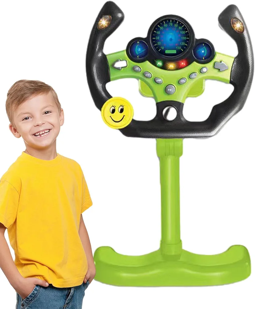 Steering Wheel Toys, Lightweight Simulated Driving Toy, Easy to Use Car Driving Toy and Kids Accessories for Boys, Girls, Gifts, Christmas, Children Day and Birthday, 1, Green