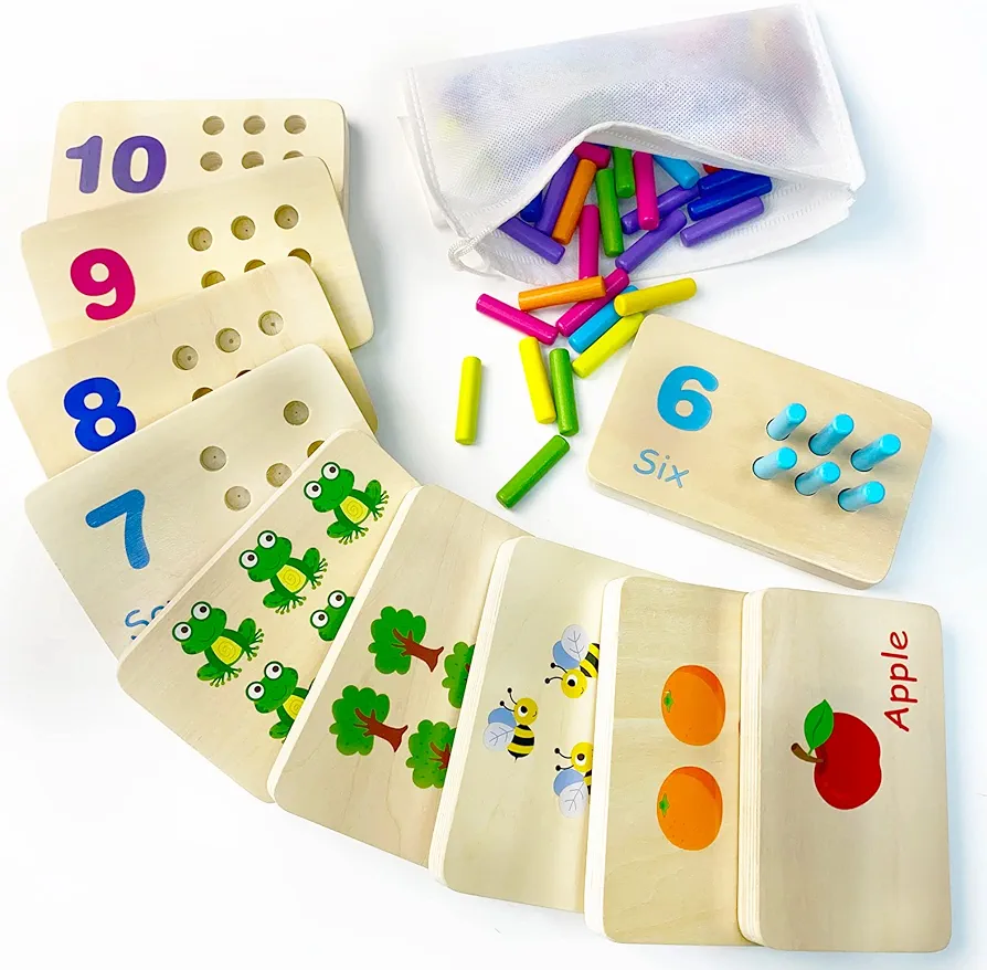 Wooden Number Counting Peg Board, Montessori kids math counters, Montessori Counting Toys for 3 4 5 Years Old Kids, Toddler Preschool Learning Toys, Kindergarten Homeschool autism learning materials