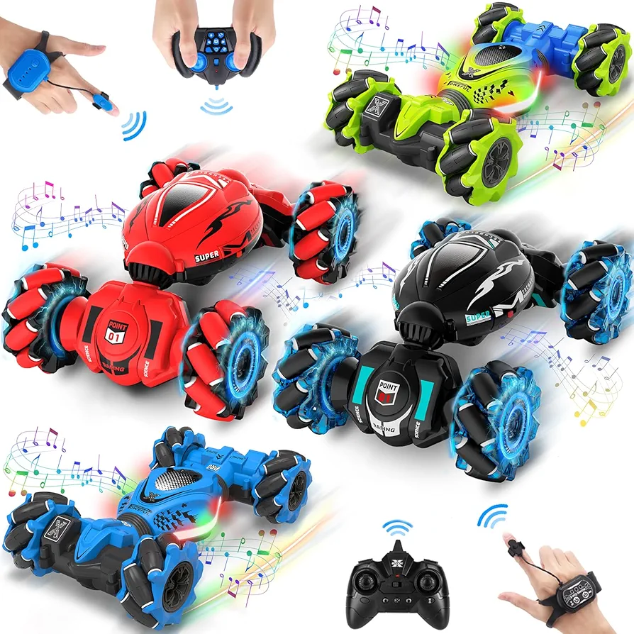 RC Cars Gesture Sensing RC Stunt Car, Remote Control Car Toy for Kids 8-12, 2.4Ghz 4WD Gesture RC Car with Light Music, Birthday Xmas Gifts for Kids Boys Girls Aged 6 7 8 9 10 11 12, 4 Cars