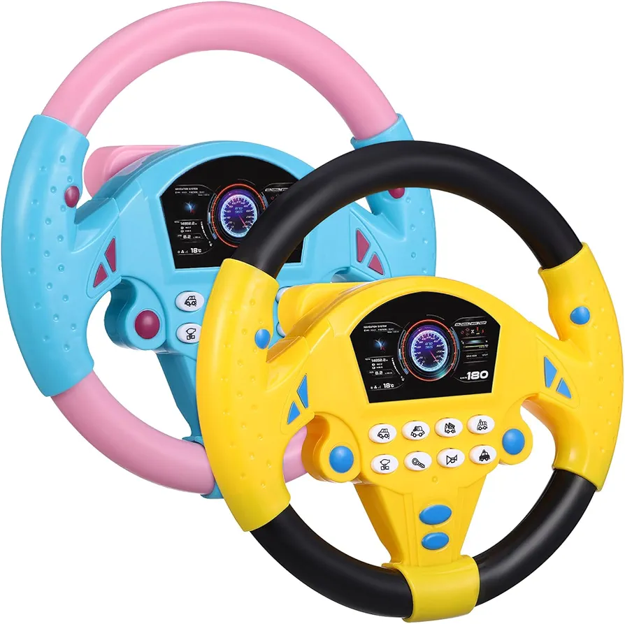 TOYANDONA 2 PCS Baby Steering Wheel Toy - Simulated Driving Controller, Early Education Pretend Driving Steering Wheel with Light Music for Boys Girls 4 5 6 Years Old