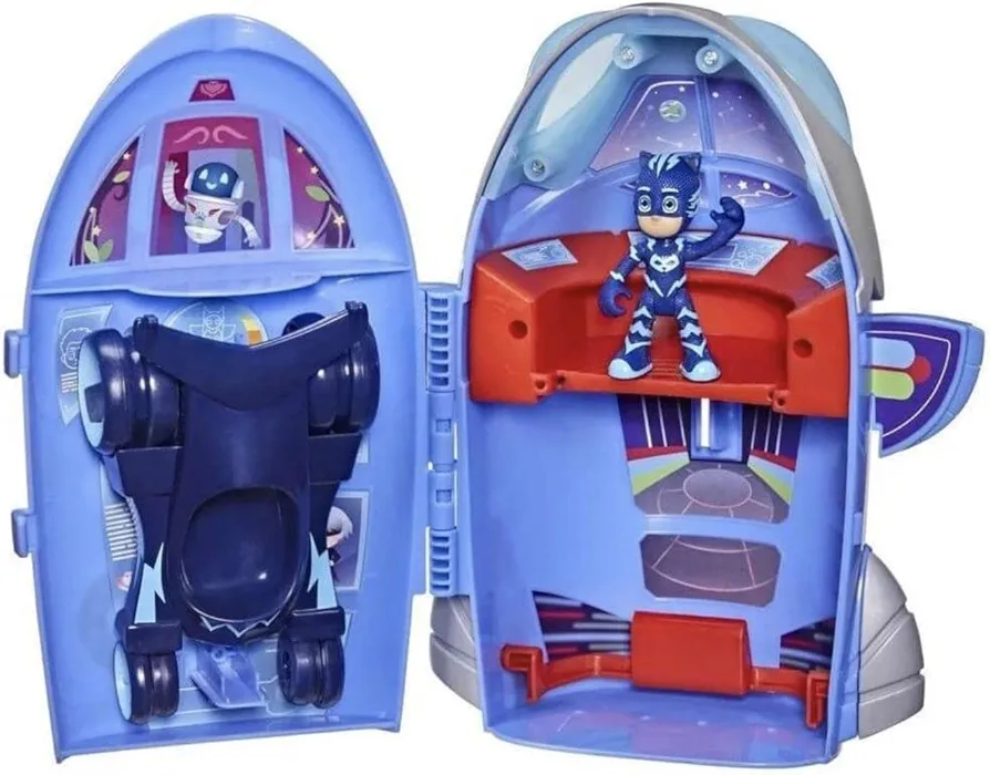 PJ Masks 2-in-1 HQ Playset, Headquarters and Rocket Preschool Toy for Kids Ages 3 and Up, Includes Catboy Action Figure and Cat-Car Vehicle