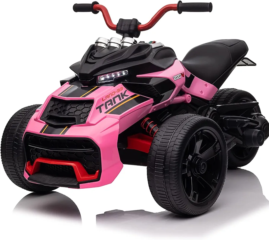 24V Kids Ride On Motorcycle, Electric Ride On ATV Toy for Toddlers Boys Girls, 3 Wheels Dune Buggy with High/Low Speed Modes, Ride on Car w/LED Lights, EVA Rubber Wheels, Bluetooth, MP3, Pink