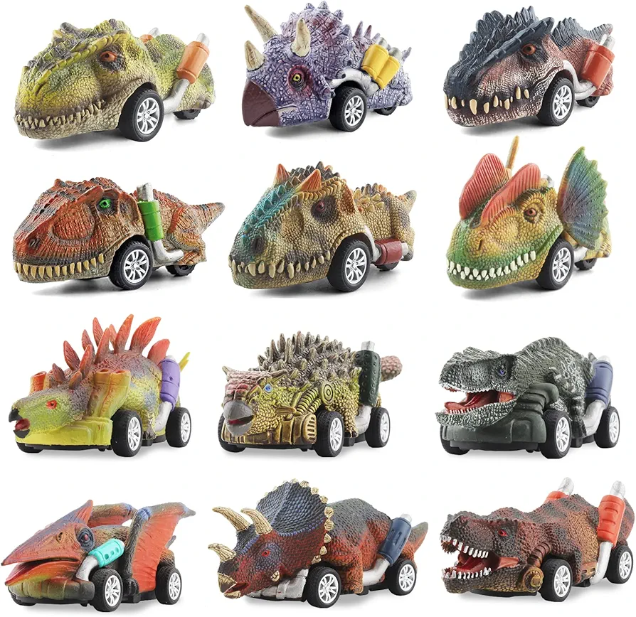 DINOBROS Dinosaur Toy Pull Back Cars, Dinosaur Cars for 3 4 5 6 7 Year Old Boys & Girls