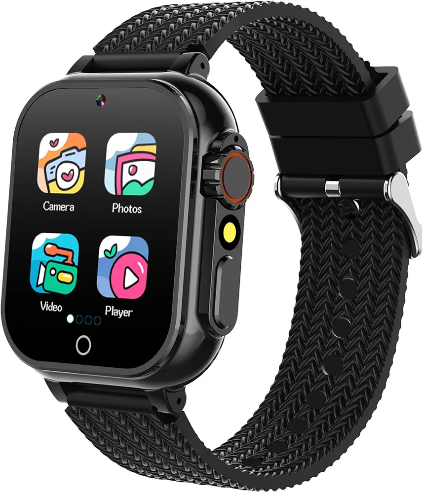 Smart Watch for Kids, 4-12 Boys Girls Watch with Camera, 32 Games, Audiobook, Music, Pedometer, Alarm, School Mode, 7 Languages, Calculator, Perfect for Birthdays Travelling Festivals, Black