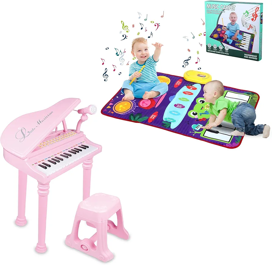 31 Keys Pink Piano Toy and 2 in 1 Music Mat Toy for Baby Love&Mini