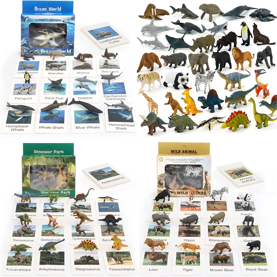 36 Small Animal Figurines Learning & Education Toys, Plastic Realistic Dinosaur Zoo Jungle Safari Sea Ocean Animal Figures, Preschool Learning Activities Matching Game Science Toys