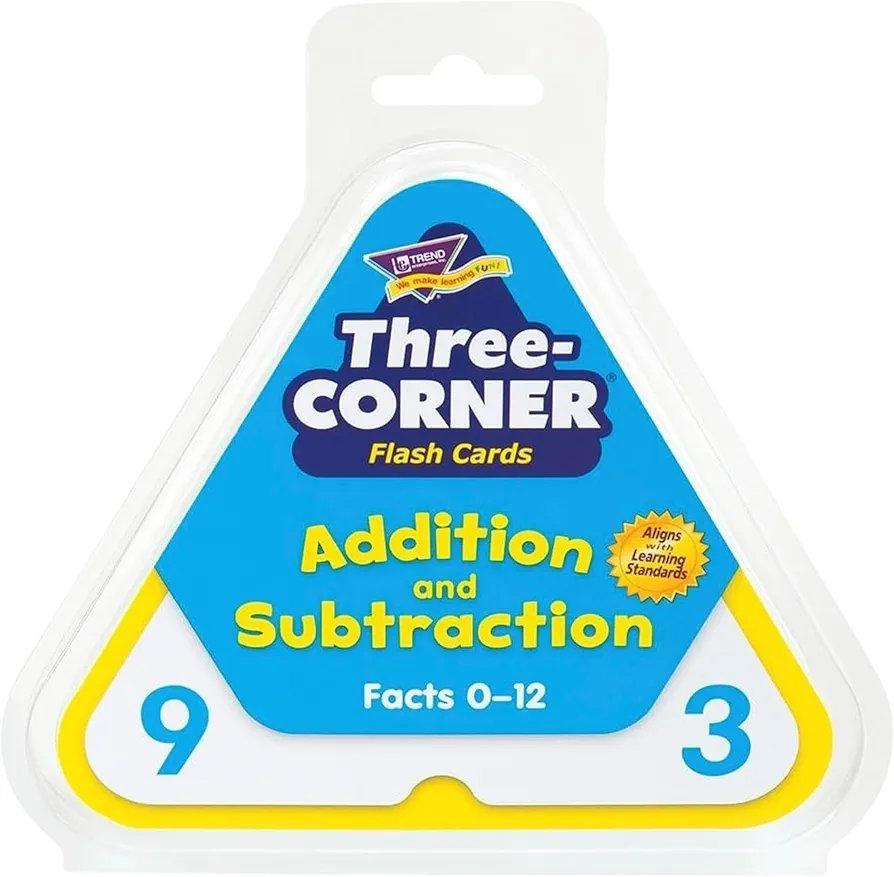 Trend Enterprises: Three-Corner Addition and Subtraction Flash Cards, Interactive Self-Checking Cards, Exciting Way for Everyone to Learn, 48 Two-Sided Cards Included, Ages 6 and Up