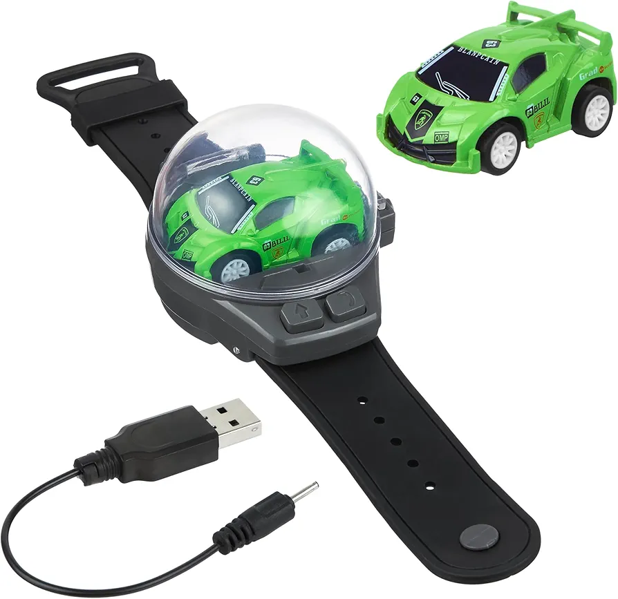 Expressions 1pc On-The-Go RC Car Wristband - Mini RC Car w/Wearable Remote Watch Wristband Storage Case and USB Charging Chord - Remote Control Wrist Controlled USB Chargeable RC Drift Car