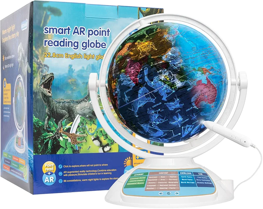 Intelligent globe for children's education（Stylus+app）13.78 Inch Talking interactive globe Early childhood learning Built-in AR Globe Constellation light，24 functions Colorful for Children over six