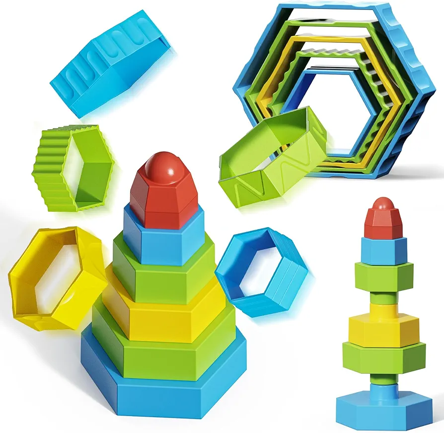 Baby Stacking Toys Building Blocks for Babies 6 9 12 18 Months, Toddler Montessori Toys for 1 2 3 4 Year Old Boy Girl Birthday Gifts, STEM Sensory Preschool Learning Fine Motor Skills Toys for Kids