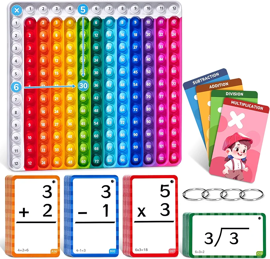 Math Flash Cards + Pop Fidget Chart,Math Games for Kids Ages 4-8, Addition, Subtraction, Division, Multiplication Flash Cards-Math Manipulatives Kindergarten, 1st, 2nd, 3rd, 4th, 5th, 6th Grade