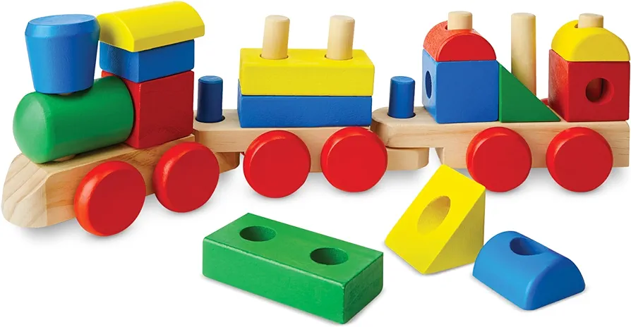 Melissa & Doug Stacking Train - Classic Wooden Toy (18 pcs) - Train Set, Wooden Sorting & Stacking Toys For Toddlers Ages 2+, Multi-colored