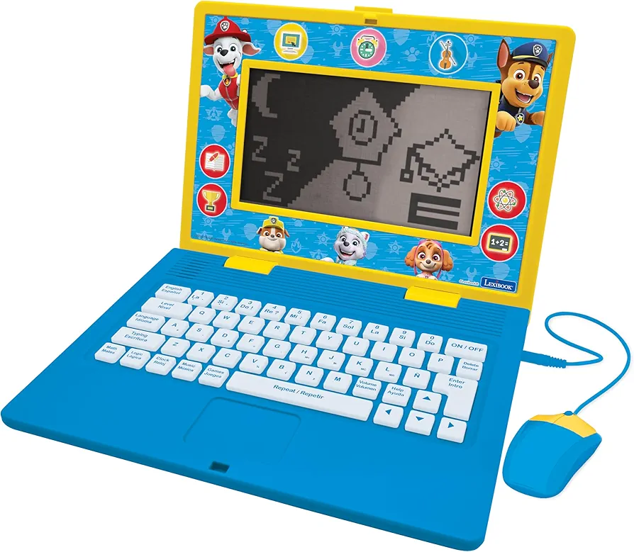 LEXiBOOK - Paw Patrol - Bilingual and Educational Laptop English/Spanish - Toy for Children, 170 Activities to Learn, Play Games and Music, Large Screen - JC599PAi2, Blue / Yellow