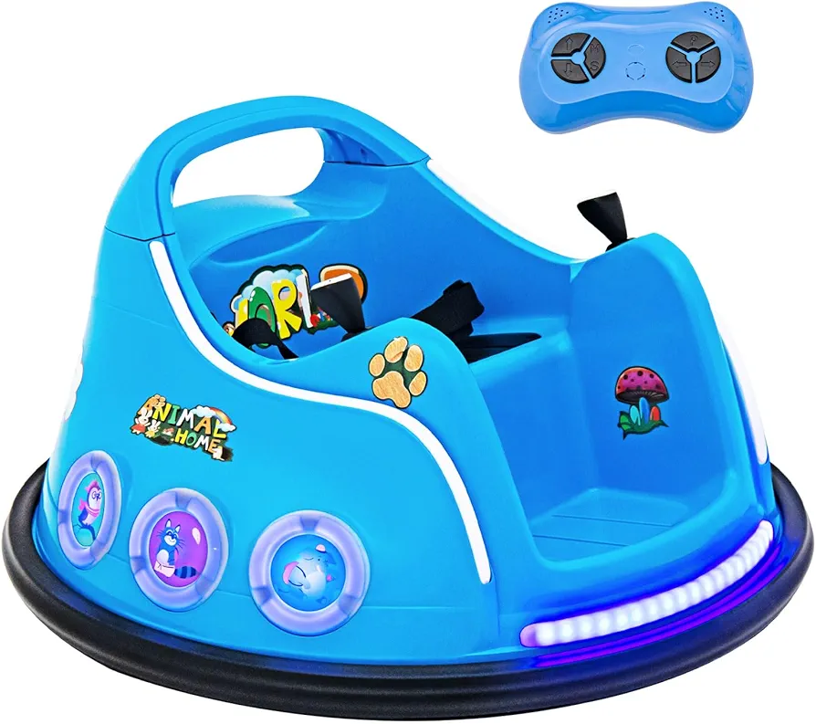 Costzon Bumper Car for Kids, 12V Electric Ride on Bumper W/Remote Control, 360 Degree Spin, Flashing Lights, Built-in Music & Wireless Connection, Toddler Bumper Cars for Boys Girls 3-8 Gift (Blue)