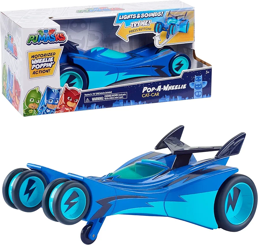 PJ Masks Pop-A-Wheelie Cat-Car, PJ Masks Vehicle with Lights and Sounds, Kids Toys for Ages 3 Up by Just Play