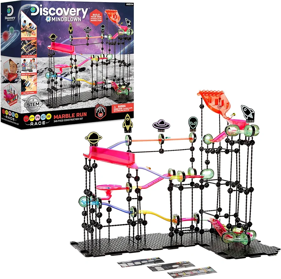 Discovery™ #Mindblown Space Race Marble Run, Interstellar Construction Set, 3 Competitive Racing Events for 6 marbles, Education STEM Toy, Learn Physics & Engineering, 340-piece, Kids Gift Age 6+