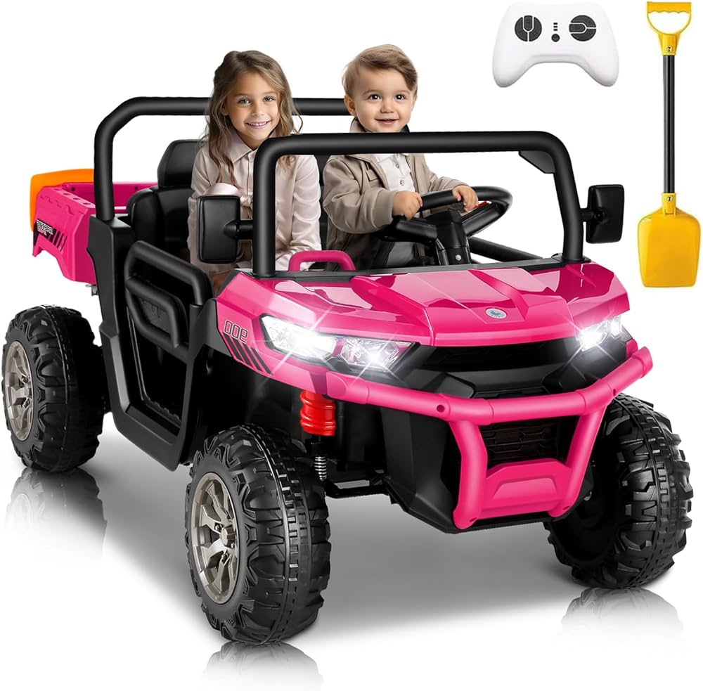 Hikole 24 Volt Ride on Toys for Girls, Two Seater Ride on UTV for Big Kids with Electric Dump Bed, Remote Control, 2x200W Powerful Motors, Spring Suspension, 2WD Kids Side by Side Dump Truck, Pink