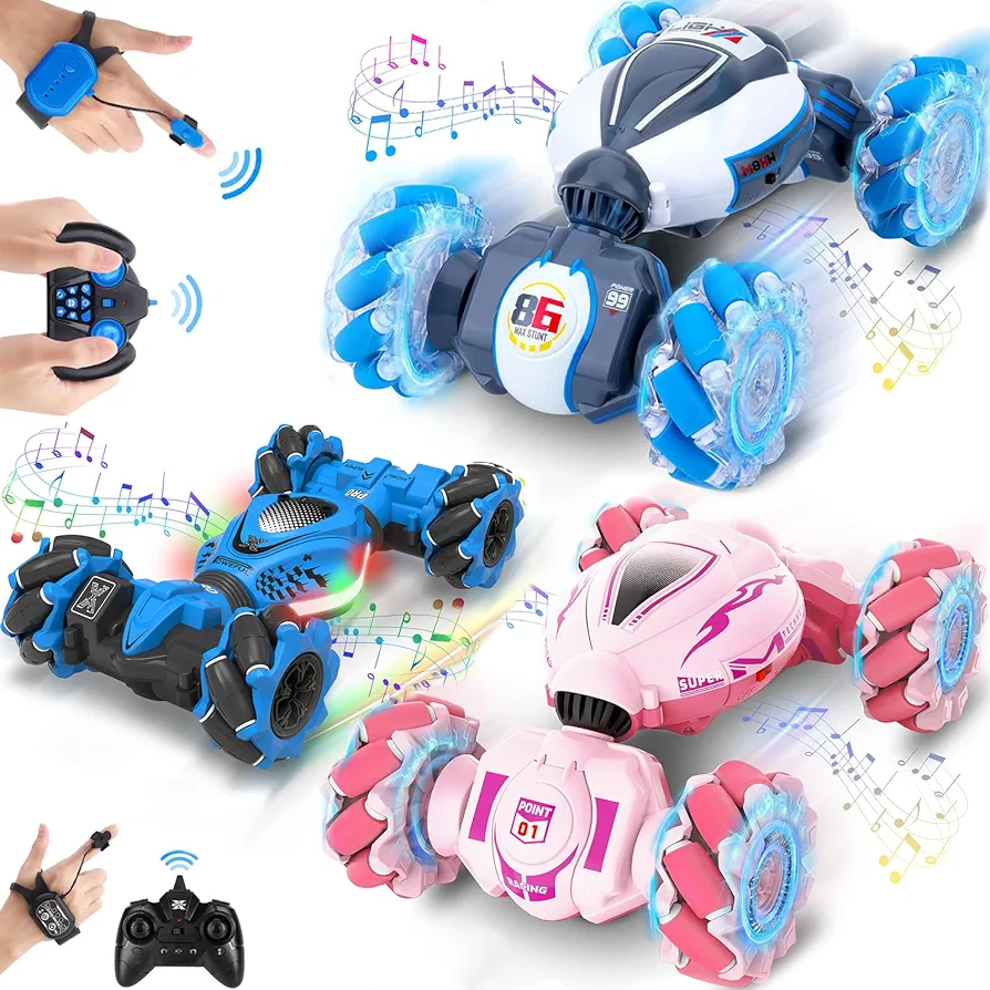 RC Car Toys for Boys Girls 6-12 Years Old, Gesture RC Car 4WD Remote Control 360° Rotate All-Round Drift Off-Road with Lights Music, Birthday Xmas Gifts for Aged 6 7 8 9 10 11 12, 3 Cars