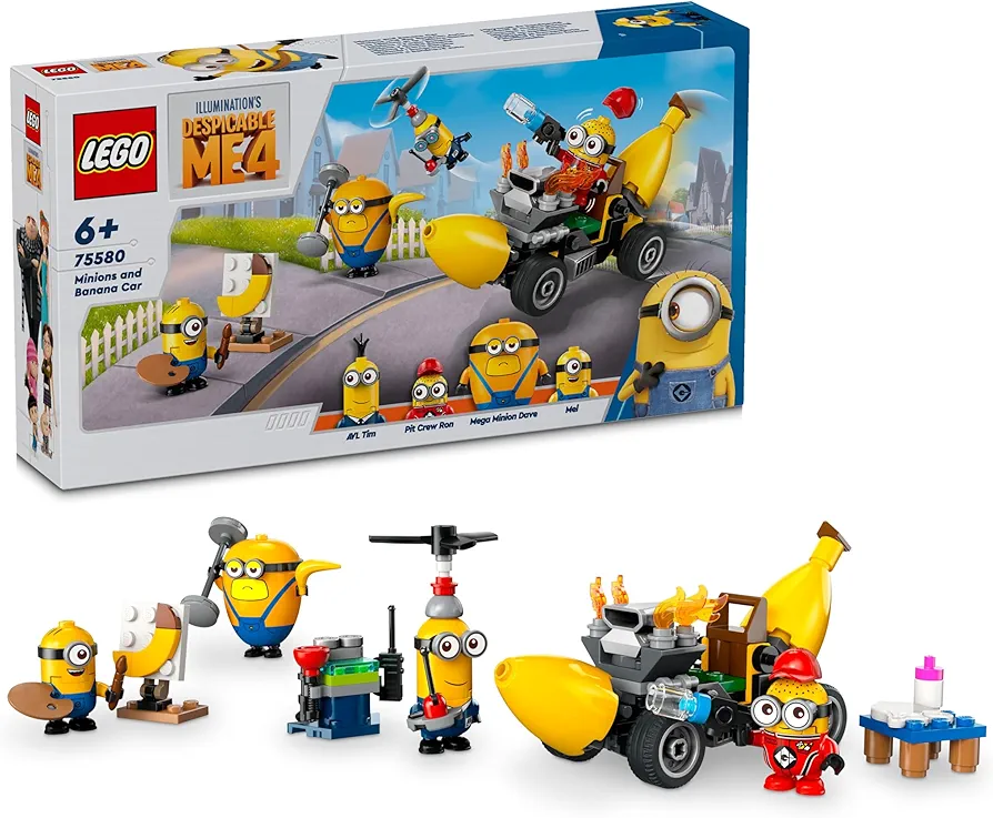 LEGO Despicable Me 4: Minions and The Banana Car, Movie Playset with 4 Mini Figures, Children's Toy, Gift for Boys and Girls from 6 Years 75580