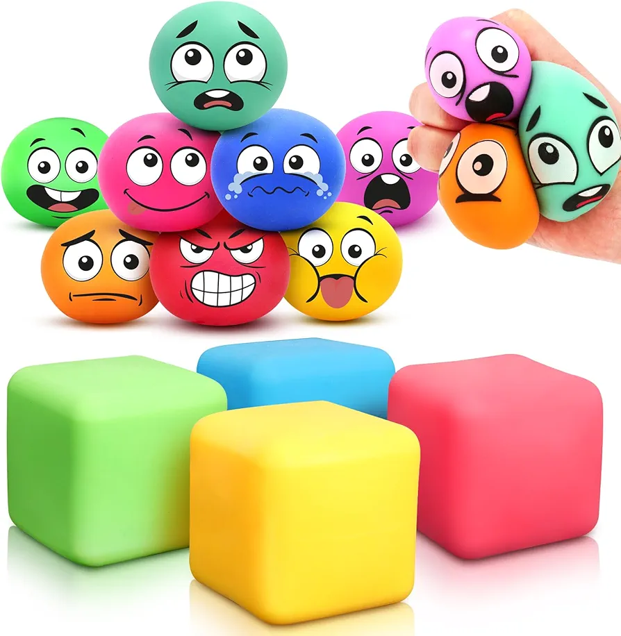 4 Pack Stress Cube and 8 Pack Emotion Stress Balls Bundle