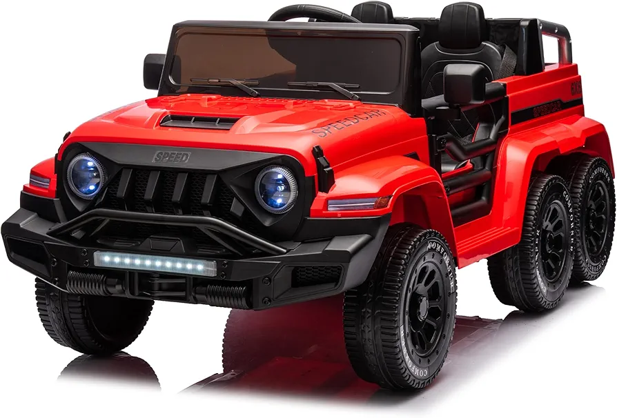 24V Ride On Car with Remote Control 4WD 6-Wheel Battery Powered Ride On Vehicles with Music Lights Birthday for Boys Girls Red