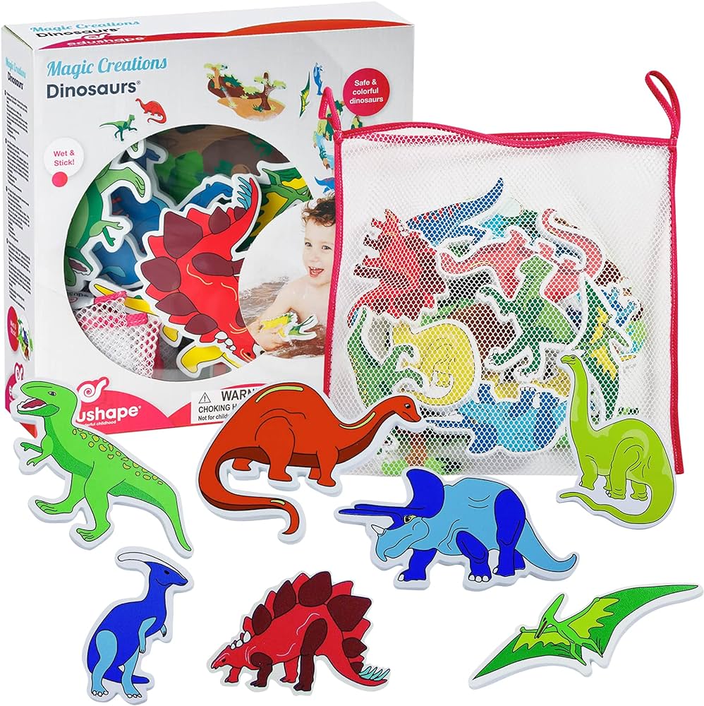 Edushape Magic Creations, Dinosaurs - Baby Bath Foam Toys Foam Stickers - Stick-On Removable Baby Foam Bath Toys for Toddlers 1-3 - Imaginative Learning Bath Toys Foam Activity Play Set